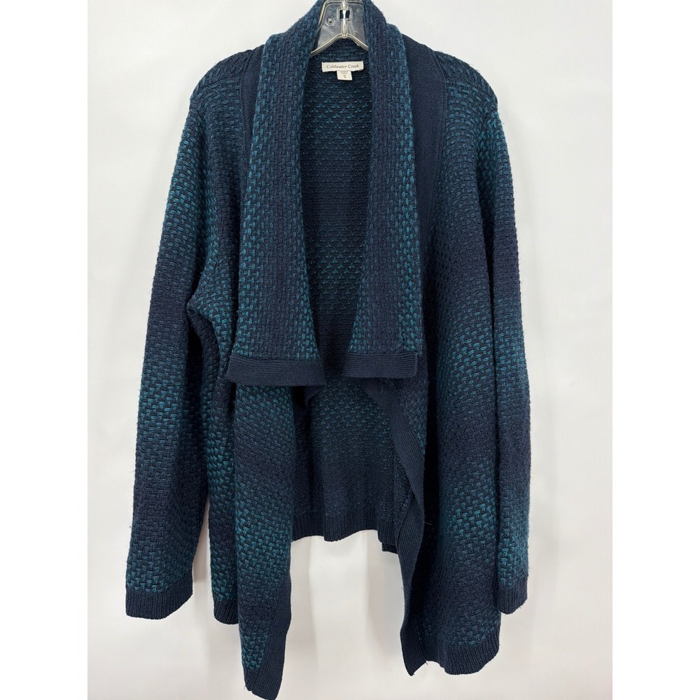 Coldwater Creek Teal Navy Wool Blend Ombre Open Front Cardigan Sweater 1X 18